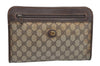 Authentic GUCCI Vintage Clutch Hand Bag Purse GG PVC Leather Brown 8469I
