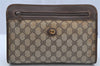 Authentic GUCCI Vintage Clutch Hand Bag Purse GG PVC Leather Brown 8469I