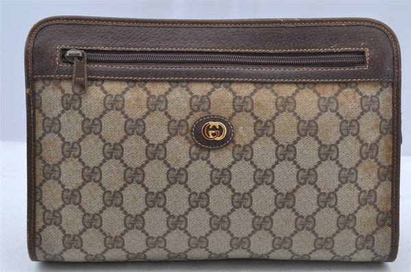Authentic GUCCI Vintage Clutch Hand Bag Purse GG PVC Leather Brown 8469I