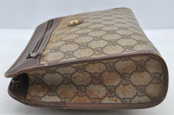 Authentic GUCCI Vintage Clutch Hand Bag Purse GG PVC Leather Brown 8469I