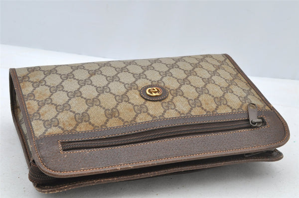Authentic GUCCI Vintage Clutch Hand Bag Purse GG PVC Leather Brown 8469I