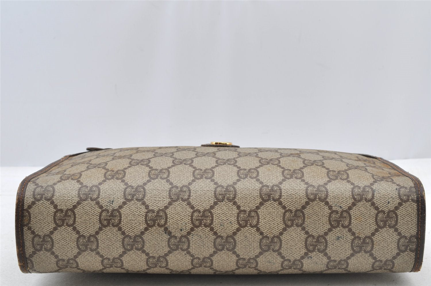 Authentic GUCCI Vintage Clutch Hand Bag Purse GG PVC Leather Brown 8469I