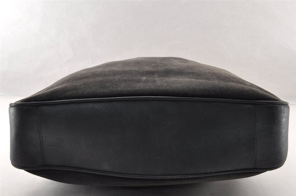 Authentic GUCCI Vintage Bamboo Shoulder Hand Bag Suede Leather Navy Junk 8470I