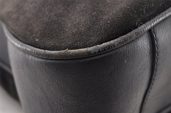 Authentic GUCCI Vintage Bamboo Shoulder Hand Bag Suede Leather Navy Junk 8470I