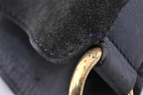 Authentic GUCCI Vintage Bamboo Shoulder Hand Bag Suede Leather Navy Junk 8470I