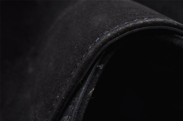 Authentic GUCCI Vintage Bamboo Shoulder Hand Bag Suede Leather Navy Junk 8470I