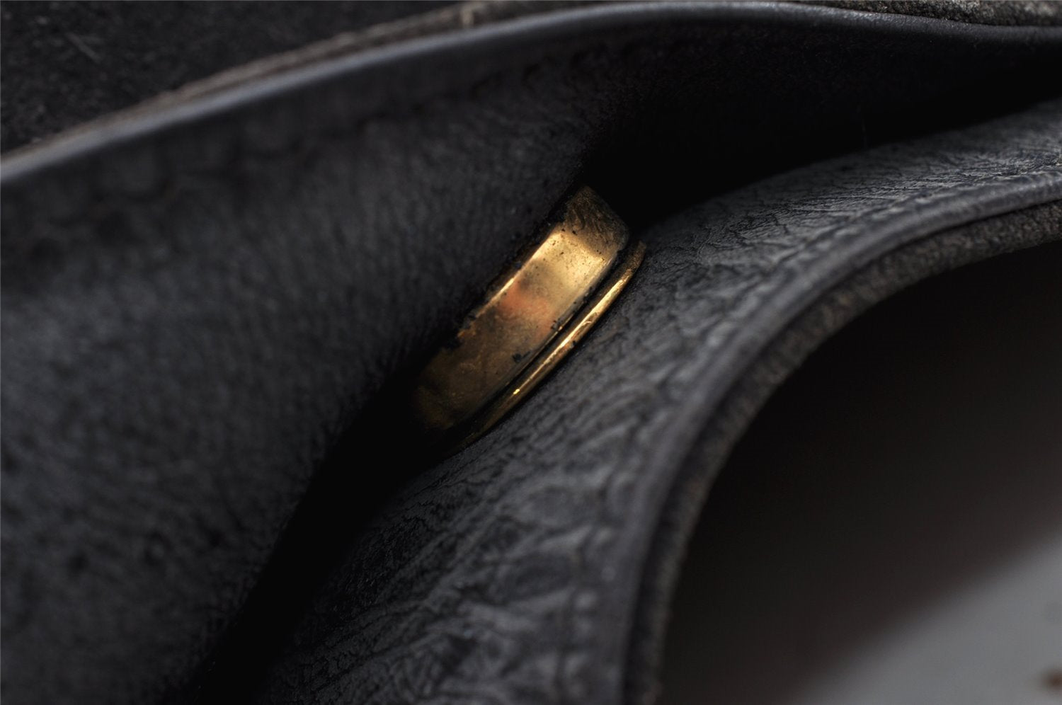 Authentic GUCCI Vintage Bamboo Shoulder Hand Bag Suede Leather Navy Junk 8470I