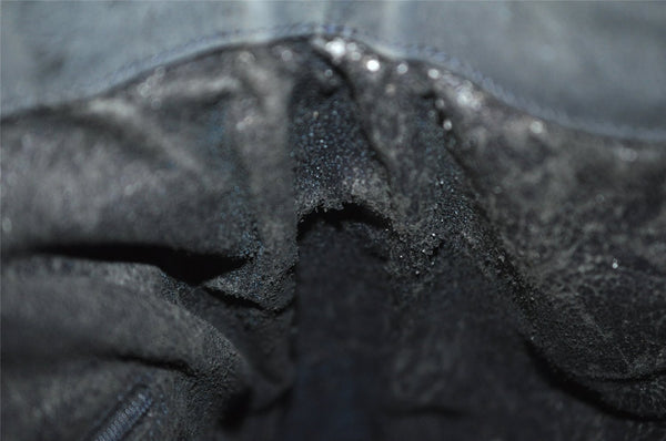 Authentic GUCCI Vintage Bamboo Shoulder Hand Bag Suede Leather Navy Junk 8470I