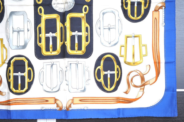 Authentic HERMES Carre 90 Scarf "BOVCLERIE D'ATTELAGE" Silk Blue 8471I