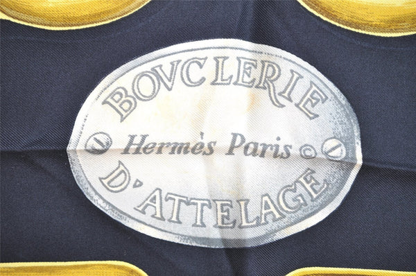 Authentic HERMES Carre 90 Scarf "BOVCLERIE D'ATTELAGE" Silk Blue 8471I
