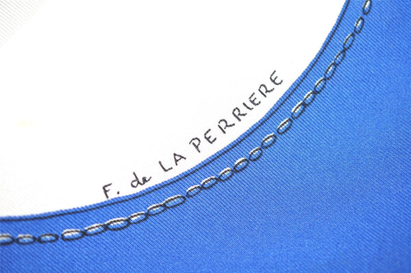 Authentic HERMES Carre 90 Scarf "BOVCLERIE D'ATTELAGE" Silk Blue 8471I