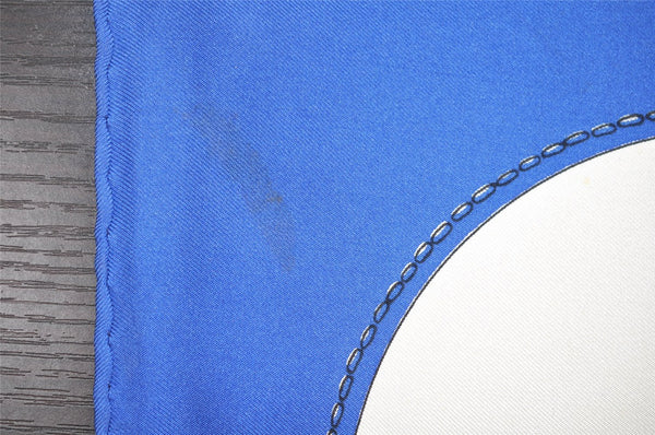 Authentic HERMES Carre 90 Scarf "BOVCLERIE D'ATTELAGE" Silk Blue 8471I