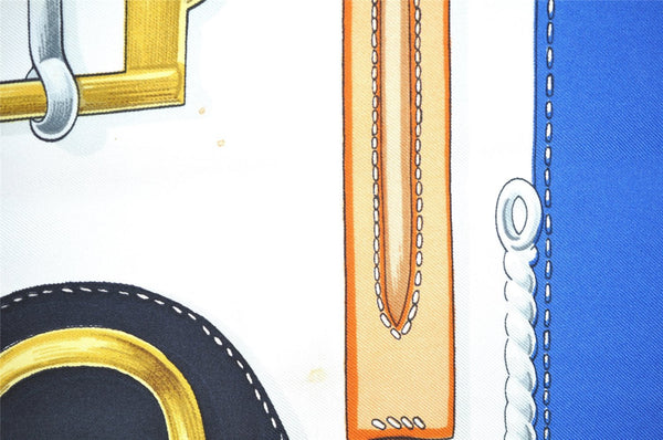 Authentic HERMES Carre 90 Scarf "BOVCLERIE D'ATTELAGE" Silk Blue 8471I