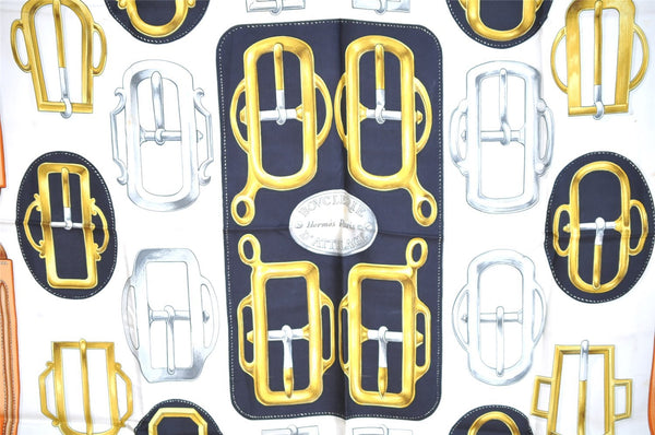 Authentic HERMES Carre 90 Scarf "BOVCLERIE D'ATTELAGE" Silk Blue 8471I