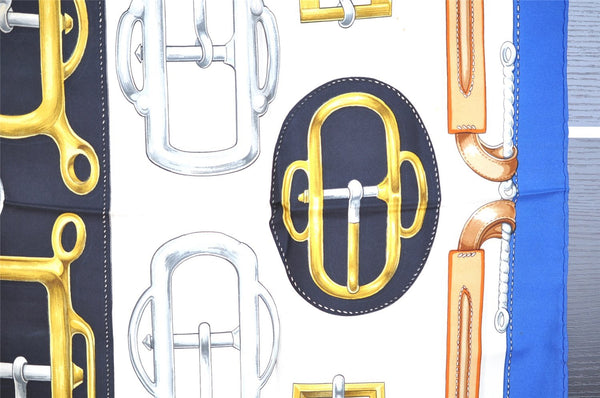 Authentic HERMES Carre 90 Scarf "BOVCLERIE D'ATTELAGE" Silk Blue 8471I