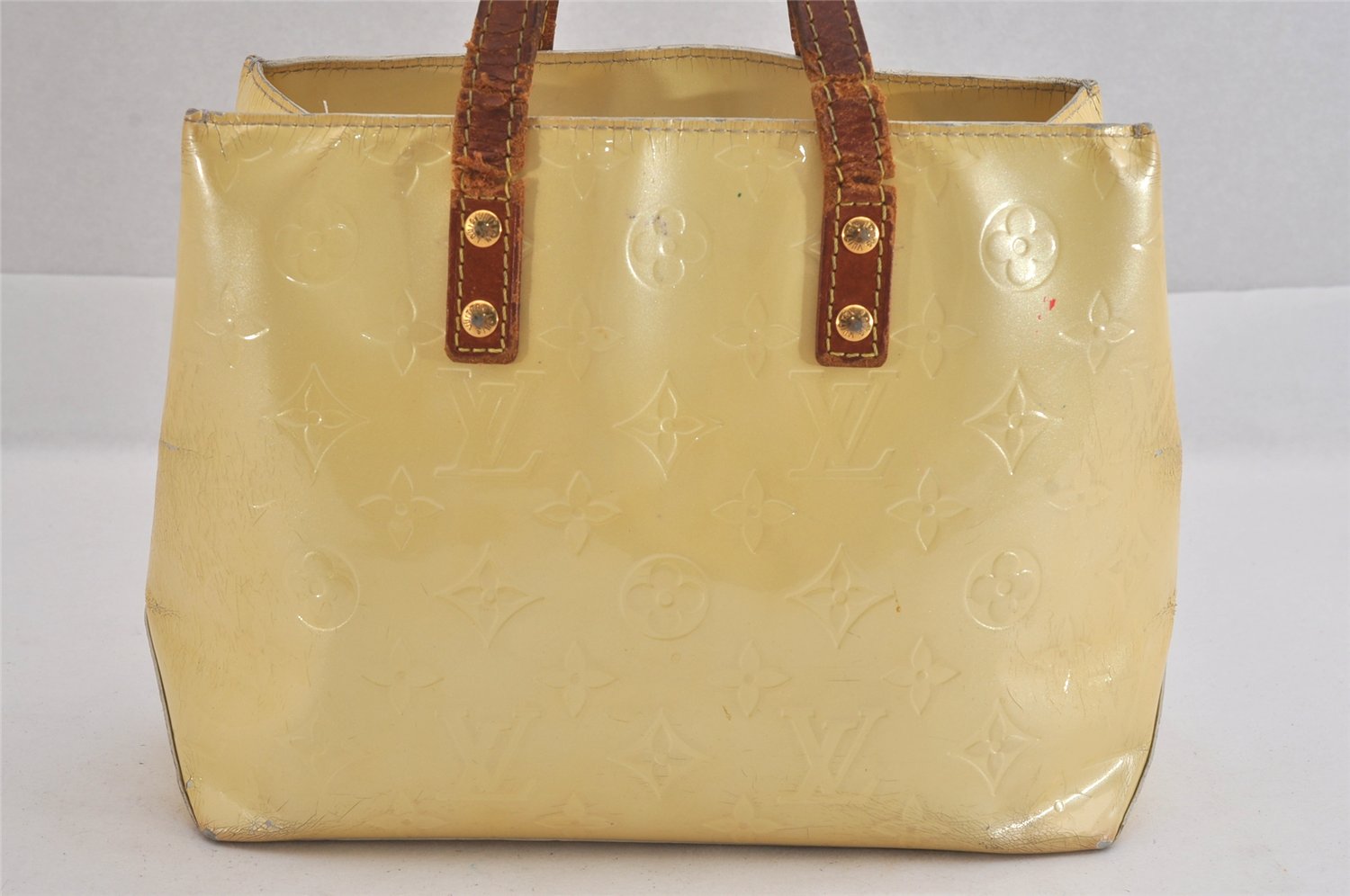 Authentic Louis Vuitton Vernis Reade PM Hand Bag Yellow M91145 LV Junk 8472M