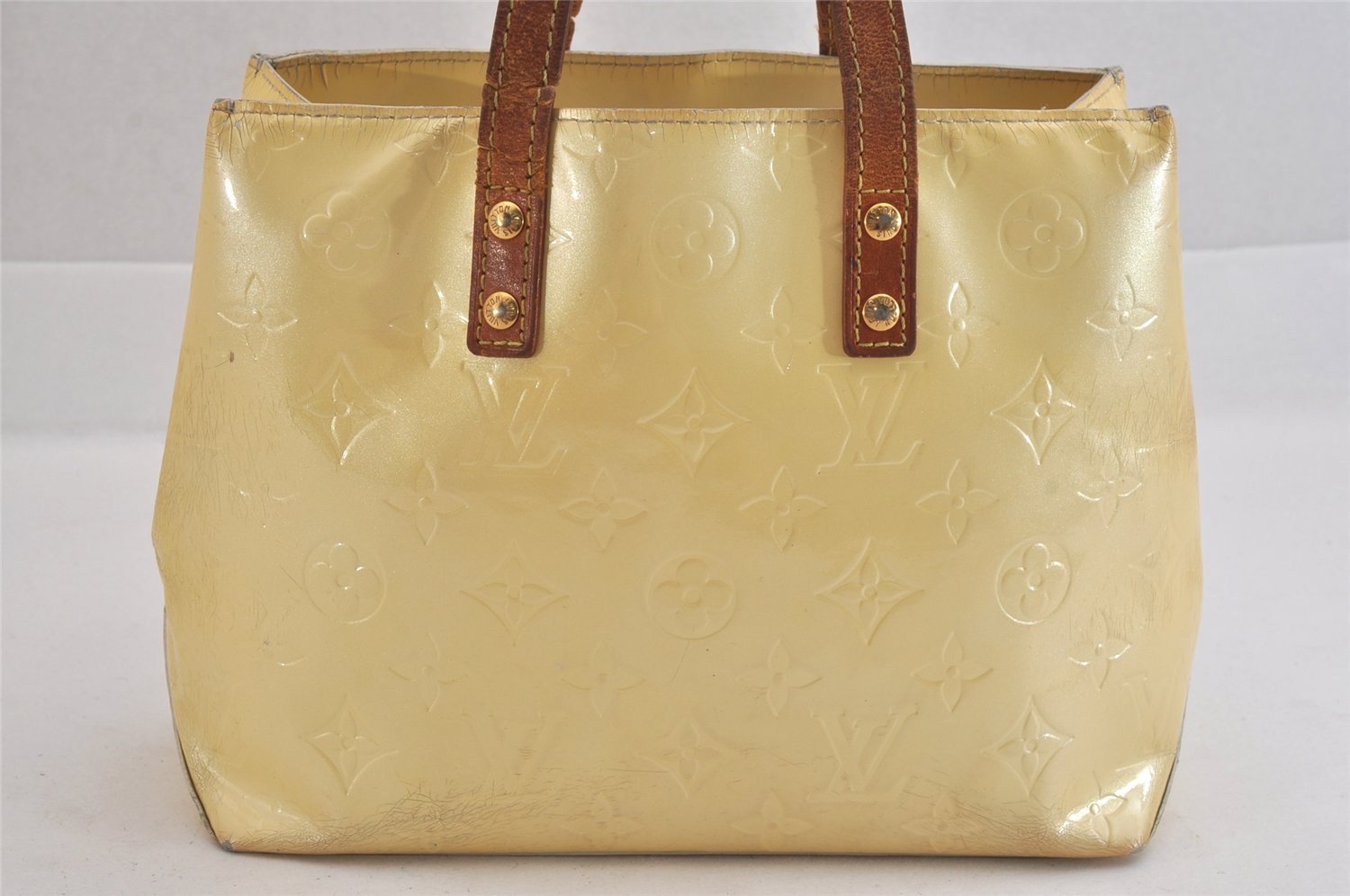 Authentic Louis Vuitton Vernis Reade PM Hand Bag Yellow M91145 LV Junk 8472M