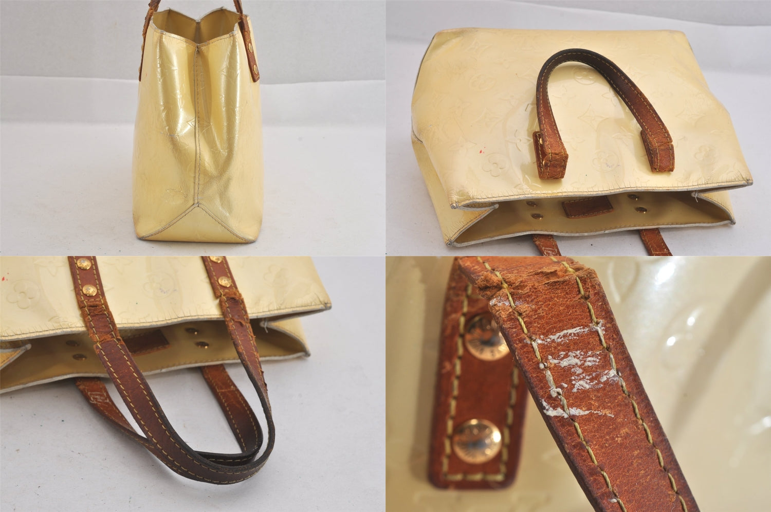 Authentic Louis Vuitton Vernis Reade PM Hand Bag Yellow M91145 LV Junk 8472M