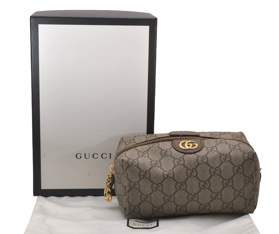 Authentic GUCCI OPHIDIA Pouch Purse GG PVC Leather 548393 Brown Box 8475I