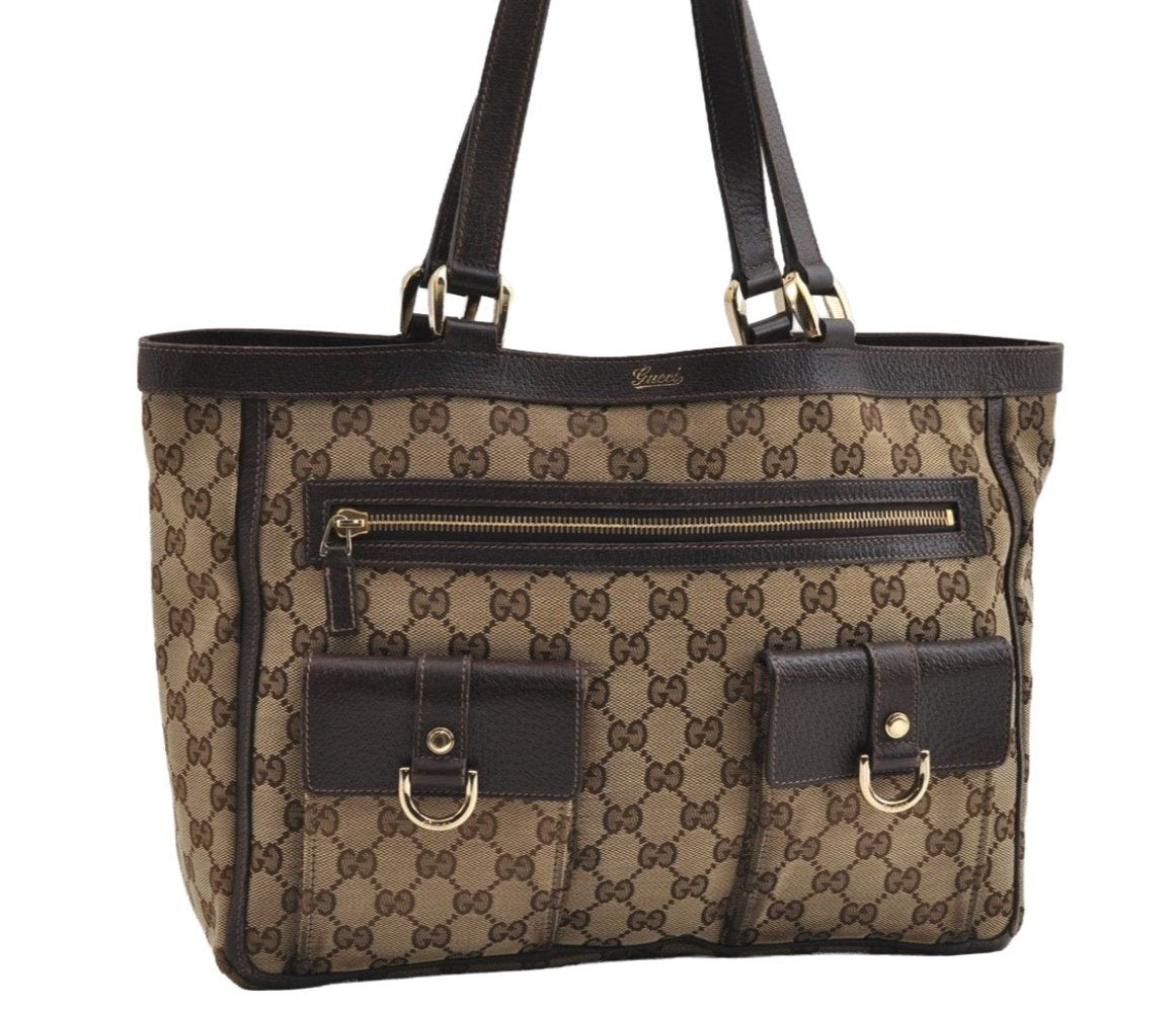 Authentic GUCCI Abbey Shoulder Tote Bag GG Canvas Leather 146247 Brown 8477I