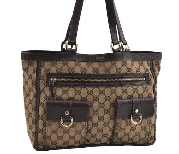 Authentic GUCCI Abbey Shoulder Tote Bag GG Canvas Leather 146247 Brown 8477I