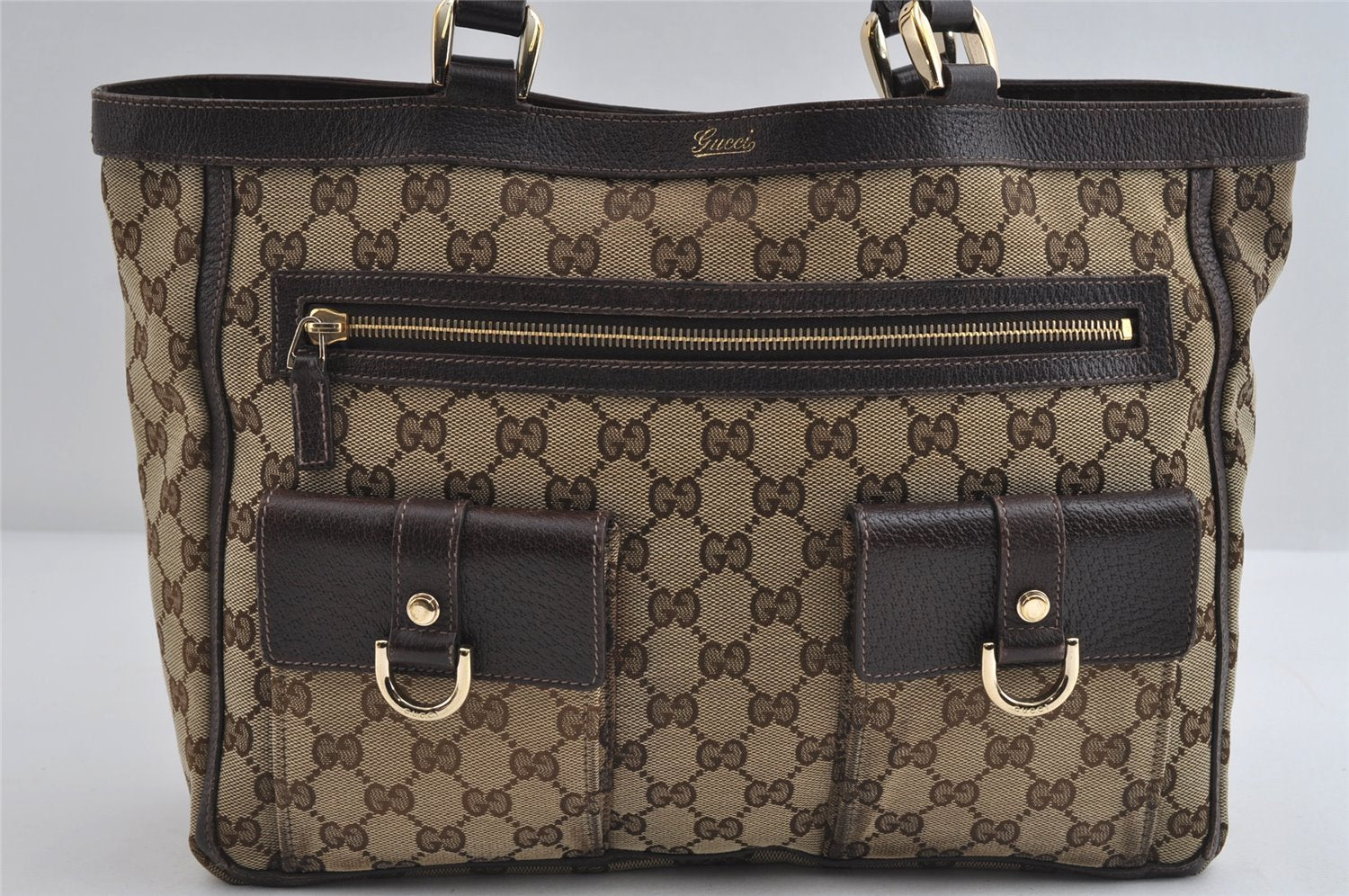 Authentic GUCCI Abbey Shoulder Tote Bag GG Canvas Leather 146247 Brown 8477I