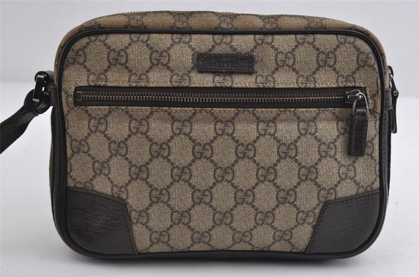 Authentic GUCCI Web Sherry Line Clutch Bag GG PVC Leather 152599 Brown 8478I