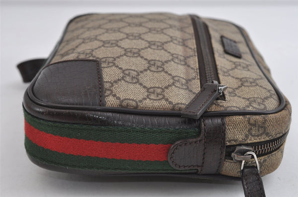 Authentic GUCCI Web Sherry Line Clutch Bag GG PVC Leather 152599 Brown 8478I