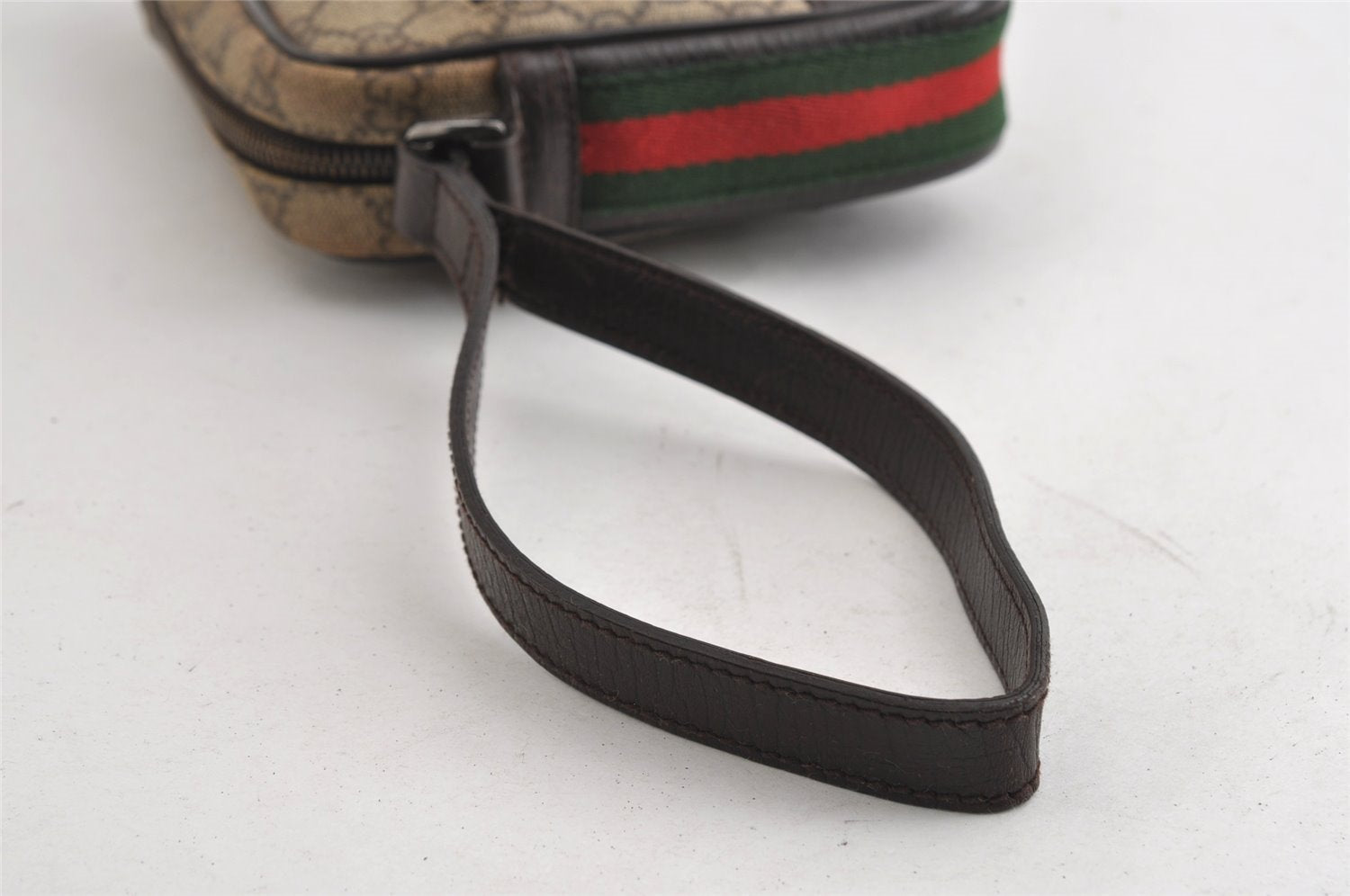 Authentic GUCCI Web Sherry Line Clutch Bag GG PVC Leather 152599 Brown 8478I