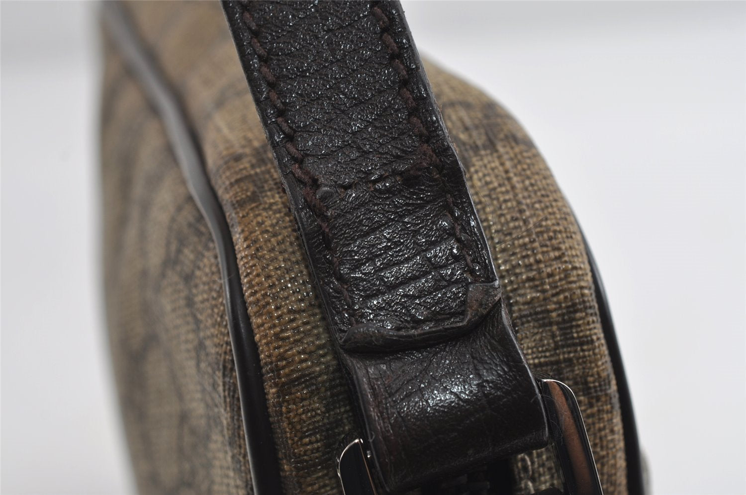 Authentic GUCCI Web Sherry Line Clutch Bag GG PVC Leather 152599 Brown 8478I