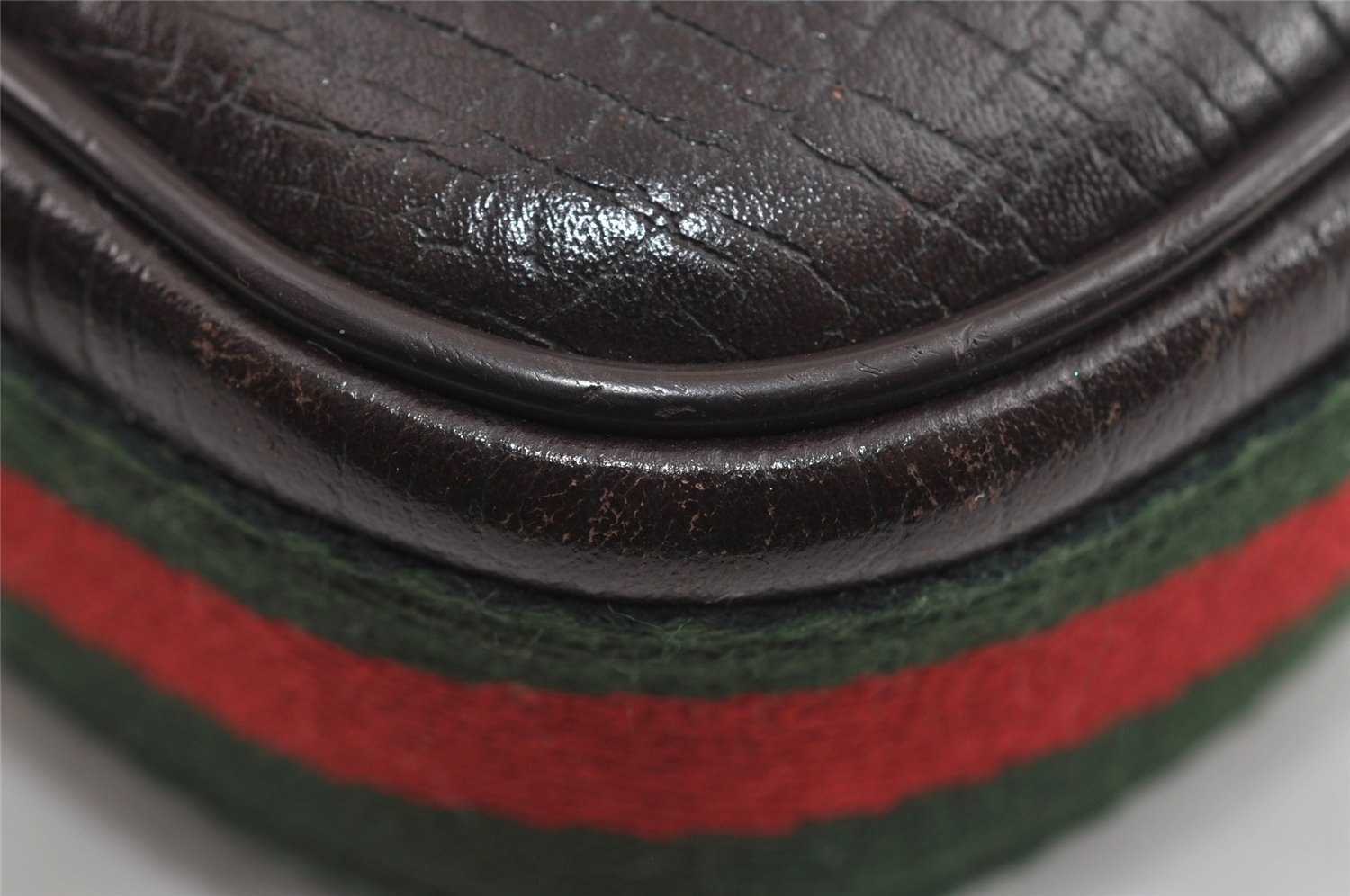 Authentic GUCCI Web Sherry Line Clutch Bag GG PVC Leather 152599 Brown 8478I