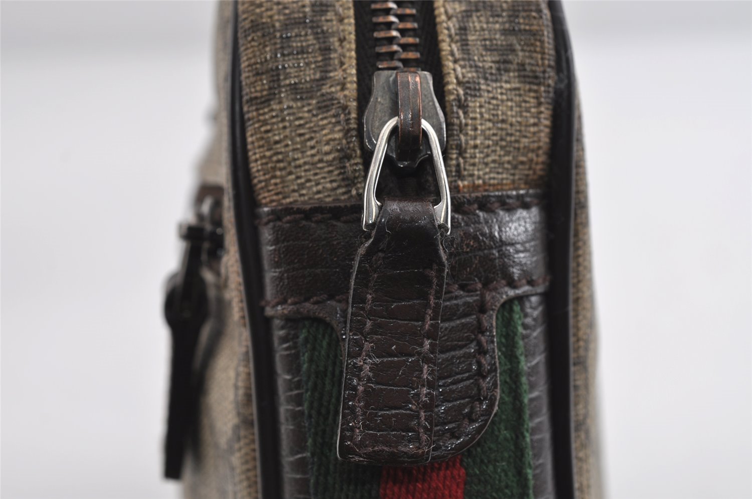 Authentic GUCCI Web Sherry Line Clutch Bag GG PVC Leather 152599 Brown 8478I