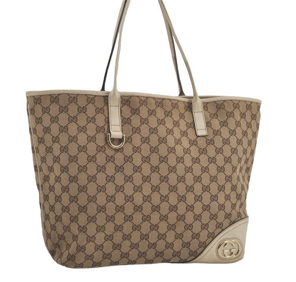 Authentic GUCCI New Britt Shoulder Tote Bag GG Canvas Leather 169946 Brown 8479I