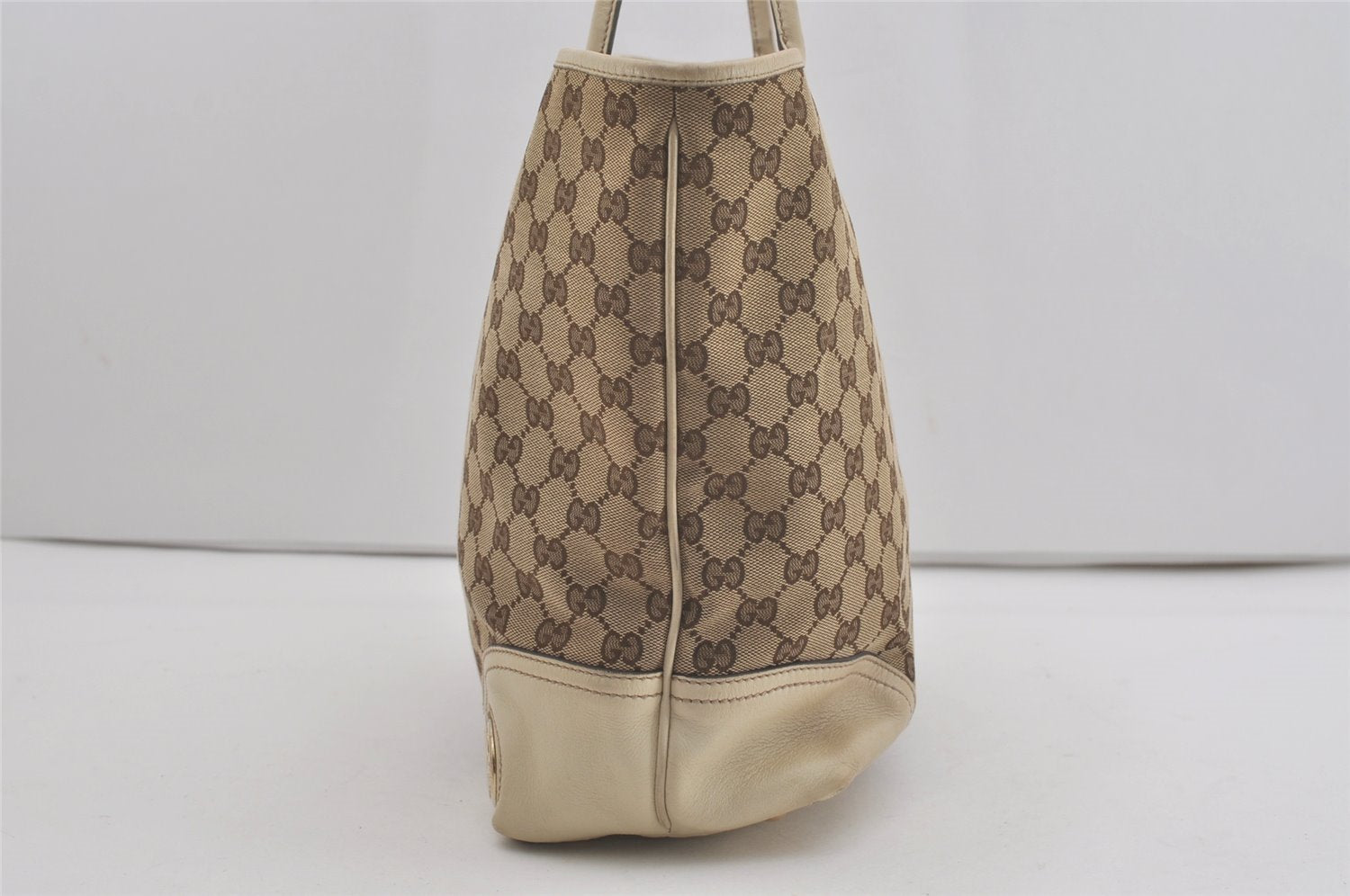 Authentic GUCCI New Britt Shoulder Tote Bag GG Canvas Leather 169946 Brown 8479I