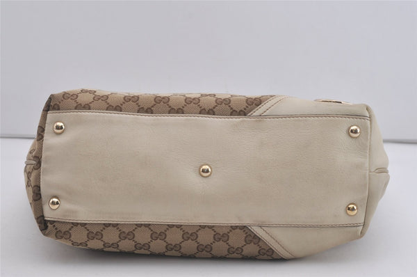 Authentic GUCCI New Britt Shoulder Tote Bag GG Canvas Leather 169946 Brown 8479I