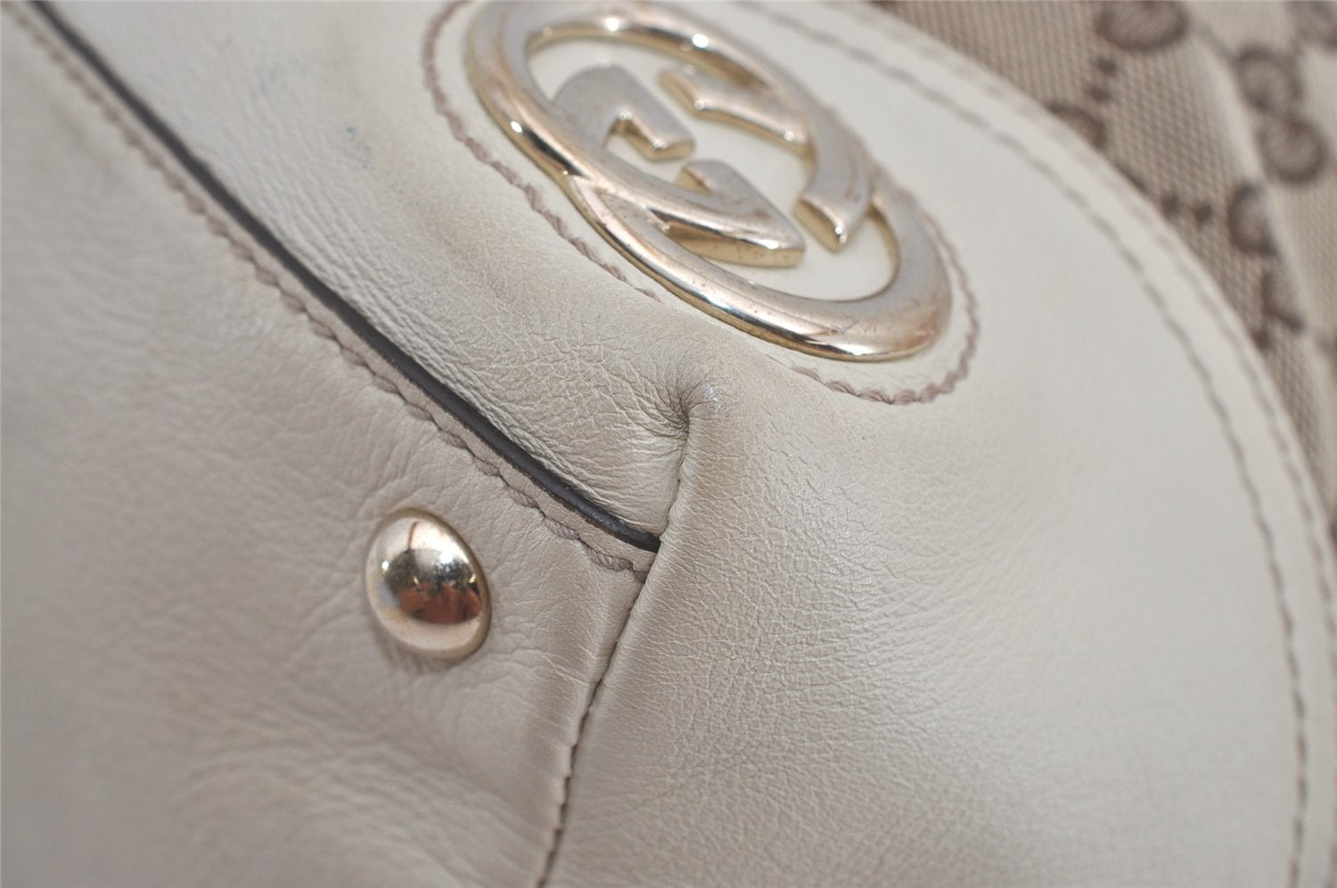 Authentic GUCCI New Britt Shoulder Tote Bag GG Canvas Leather 169946 Brown 8479I