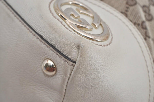 Authentic GUCCI New Britt Shoulder Tote Bag GG Canvas Leather 169946 Brown 8479I