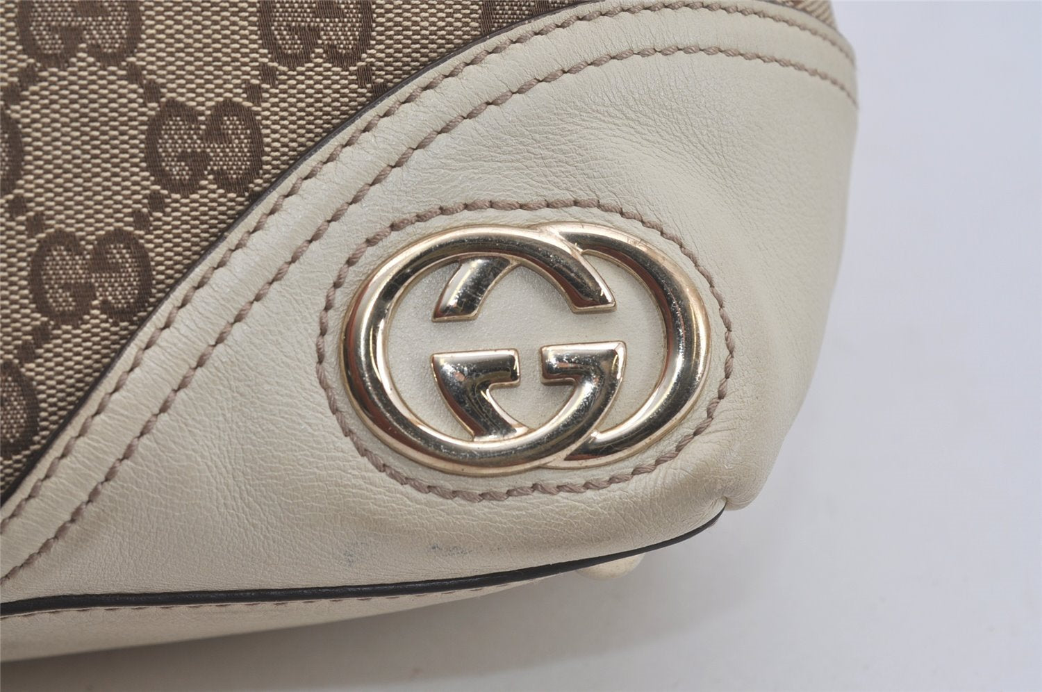 Authentic GUCCI New Britt Shoulder Tote Bag GG Canvas Leather 169946 Brown 8479I