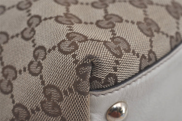 Authentic GUCCI New Britt Shoulder Tote Bag GG Canvas Leather 169946 Brown 8479I