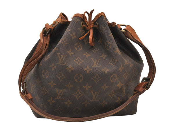 Authentic Louis Vuitton Monogram Petit Noe M42226 Shoulder Drawstring Bag 8479M
