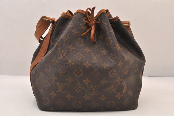 Authentic Louis Vuitton Monogram Petit Noe M42226 Shoulder Drawstring Bag 8479M