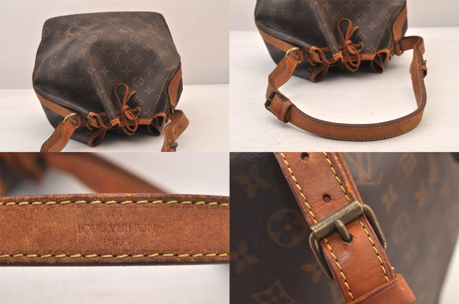 Authentic Louis Vuitton Monogram Petit Noe M42226 Shoulder Drawstring Bag 8479M