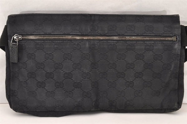 Authentic GUCCI Vintage Waist Body Bag Purse GG Canvas Leather 28566 Black 8480I