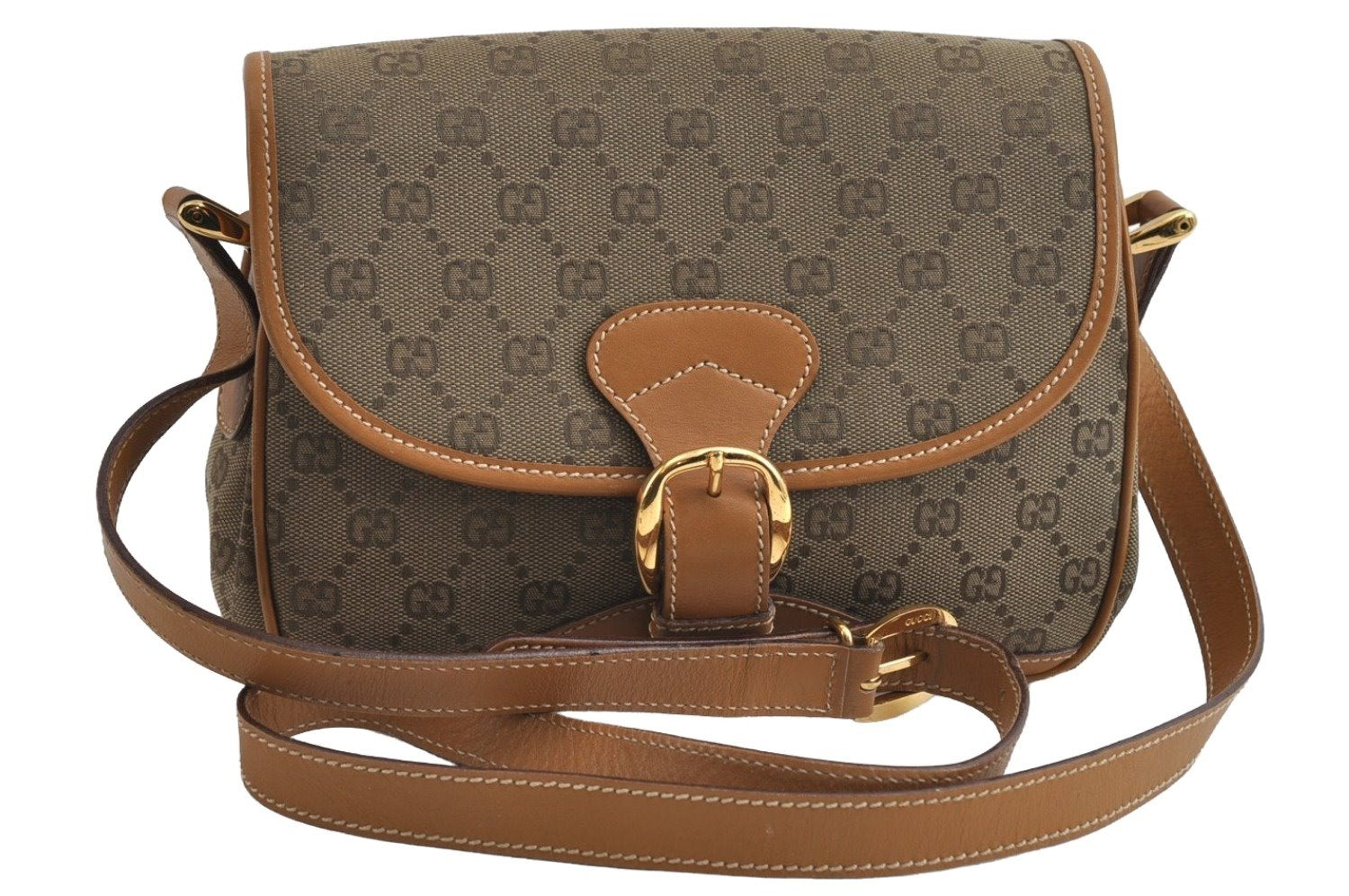 Authentic GUCCI Shoulder Cross Body Bag GG Canvas Leather Khaki Green 8481I