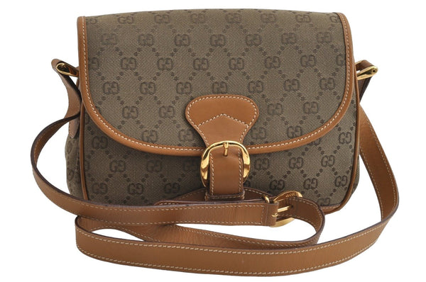 Authentic GUCCI Shoulder Cross Body Bag GG Canvas Leather Khaki Green 8481I