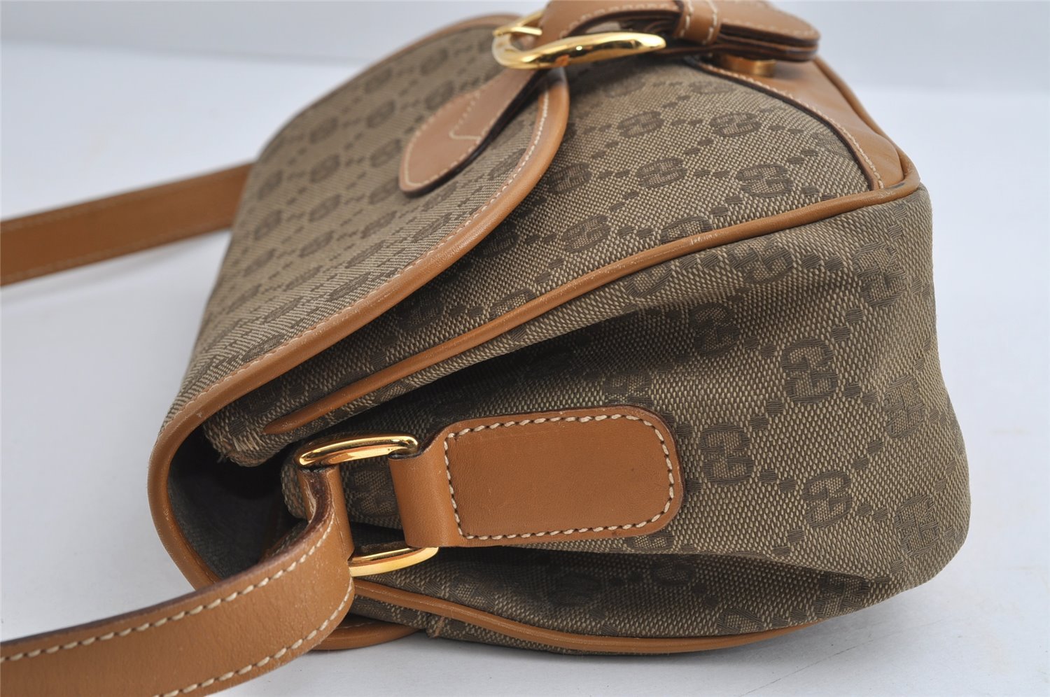 Authentic GUCCI Shoulder Cross Body Bag GG Canvas Leather Khaki Green 8481I