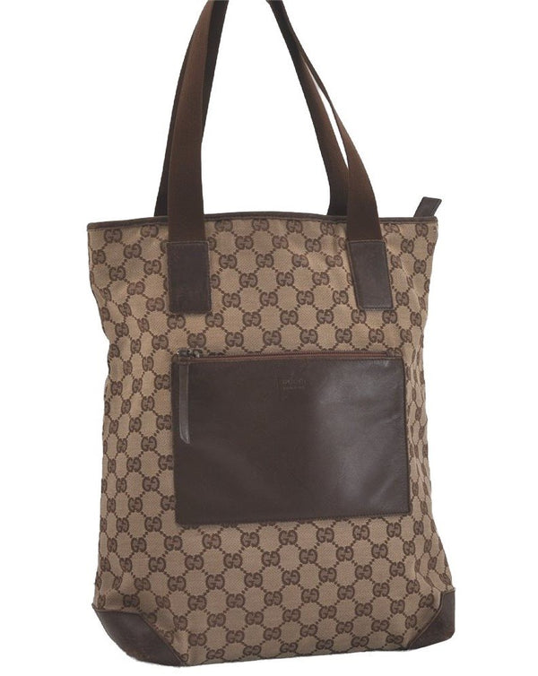 Authentic GUCCI Vintage Shoulder Tote Bag GG Canvas Leather 28892 Brown 8482I