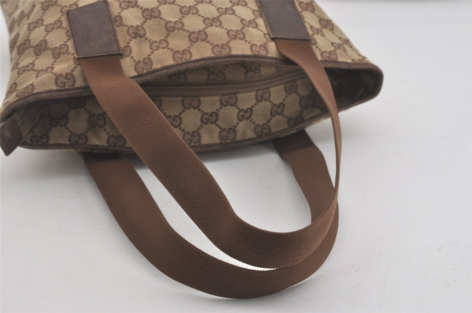 Authentic GUCCI Vintage Shoulder Tote Bag GG Canvas Leather 28892 Brown 8482I
