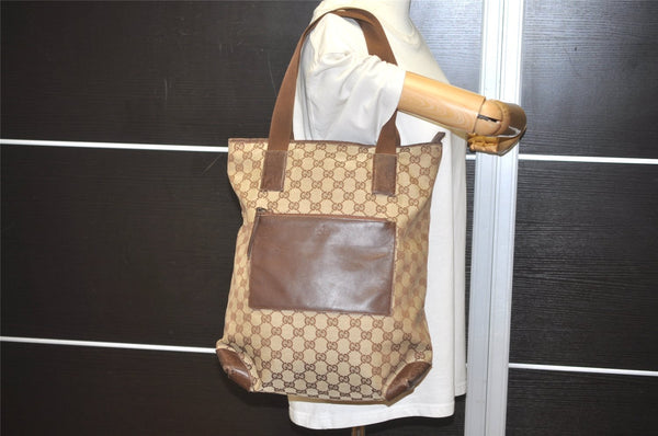 Authentic GUCCI Vintage Shoulder Tote Bag GG Canvas Leather 28892 Brown 8482I