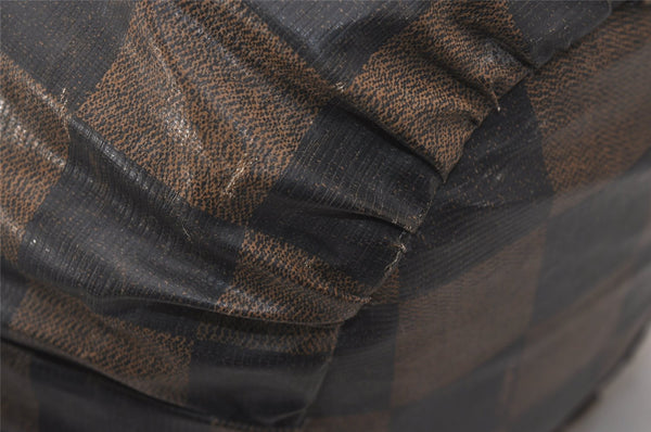 Authentic FENDI Pequin Check Shoulder Drawstring Bag PVC Leather Brown 8482J